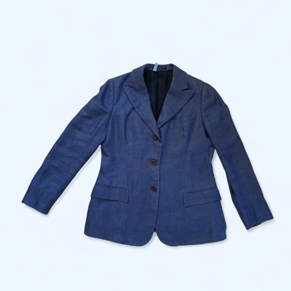 Blue lined blazer brown buttons women's size M by Attolini Donna - Picture 2 of 8